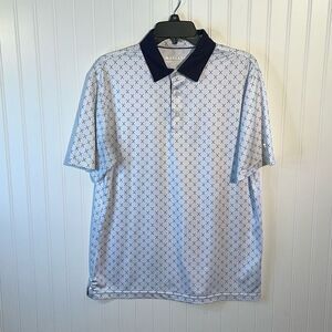 MAELREG Golf Club Print Performance Polo Shirt Men’s Medium White Blue Club